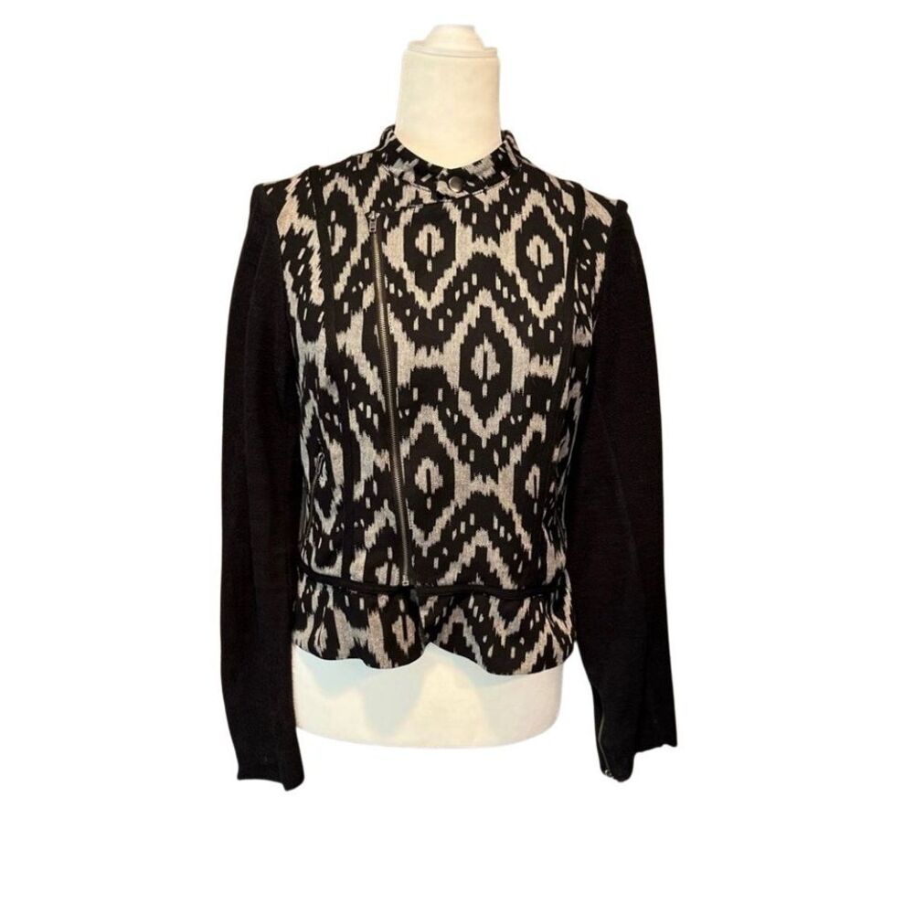 Willow & Clay black and cream geometric pattern tapestry jacket - S
